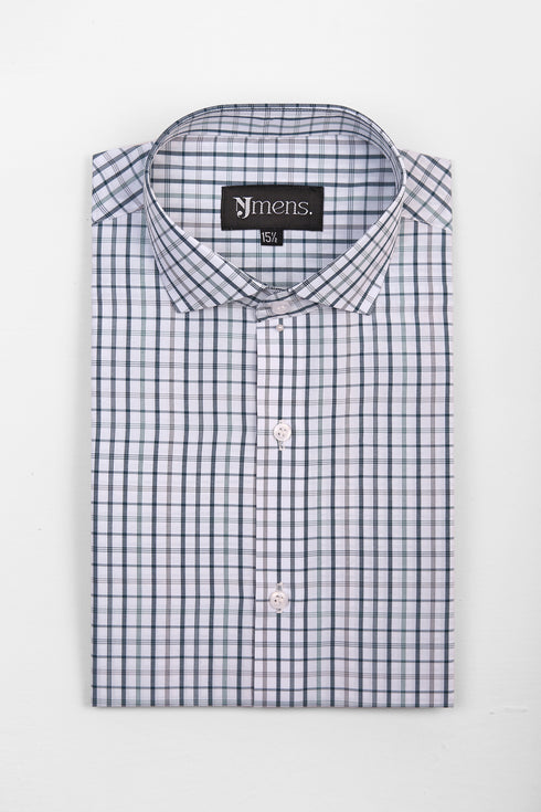 Semi Formal Green & Blue Checked Shirt