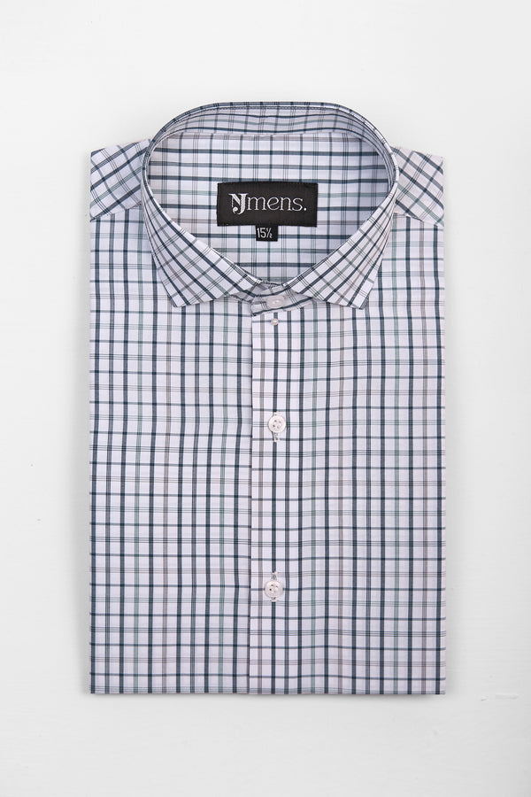 Semi Formal Green & Blue Checked Shirt
