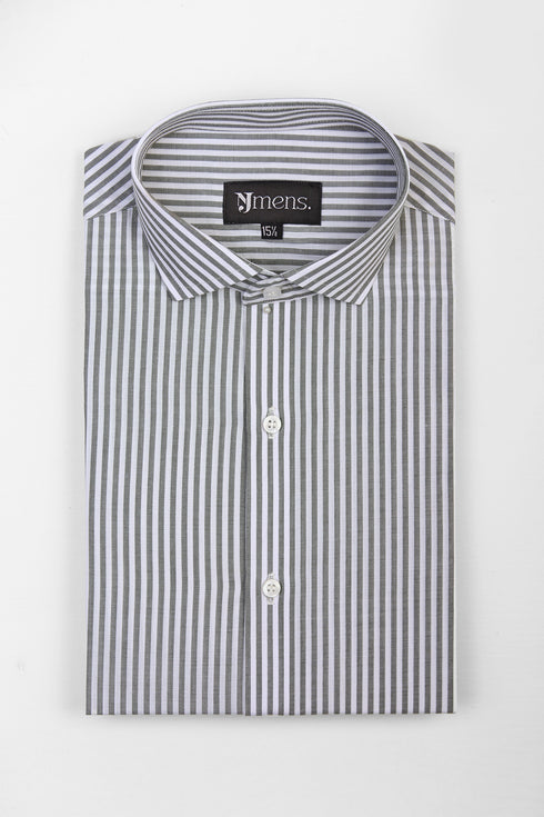 Grey & White Stripe Semi Formal Shirt