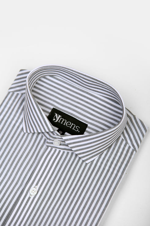 Grey & White Stripe Semi Formal Shirt