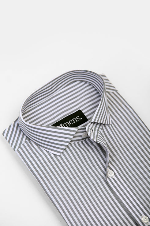 Grey & White Stripe Semi Formal Shirt