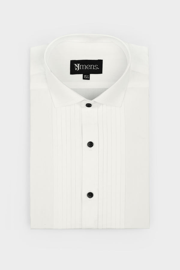White Pintex Design Tuxedo Shirt