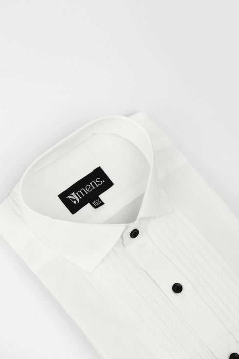 White Pintex Design Tuxedo Shirt
