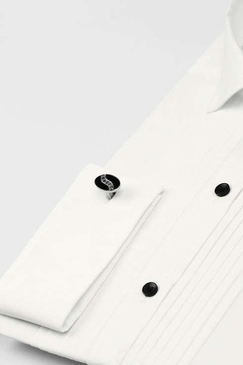 White Pintex Design Tuxedo Shirt