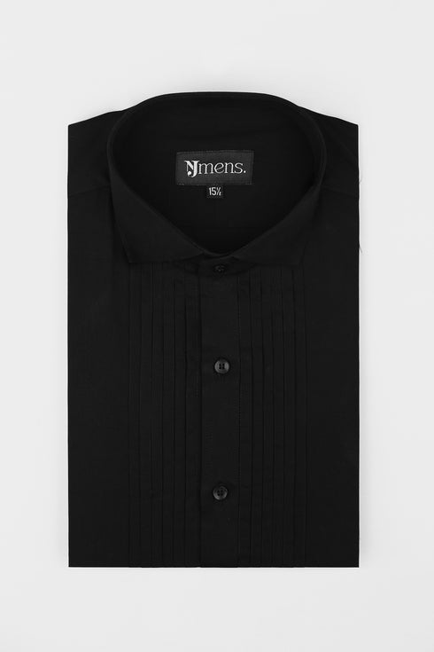 Black Pintex Design Tuxedo Shirt