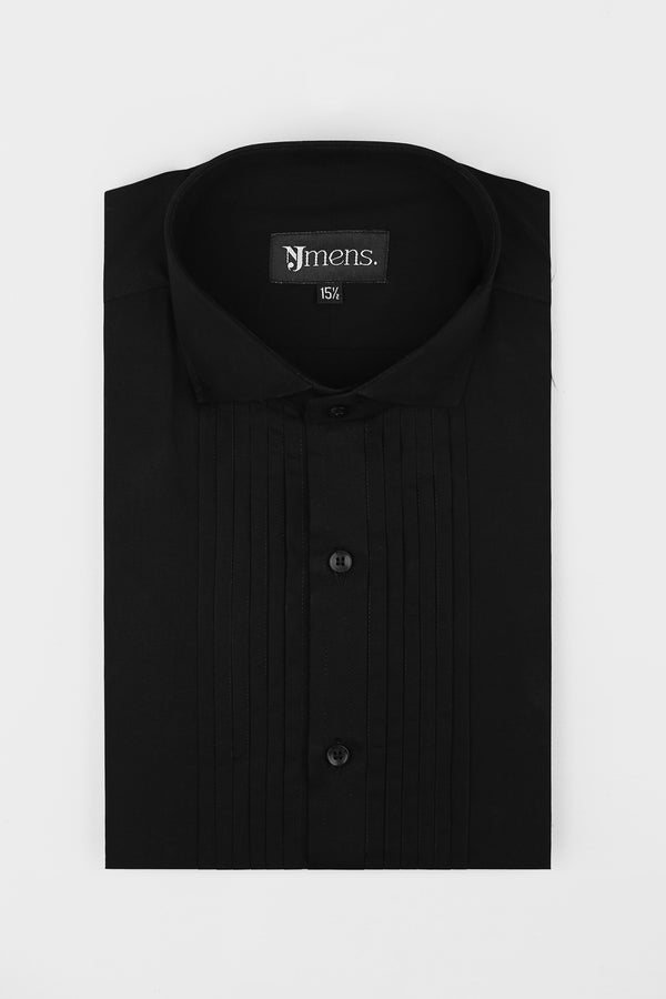 Black Pintex Design Tuxedo Shirt