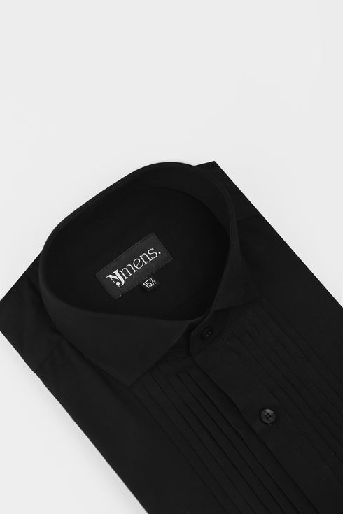 Black Pintex Design Tuxedo Shirt