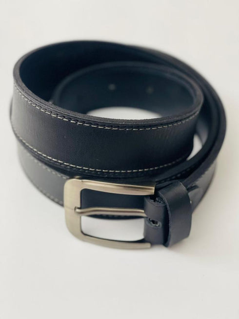 Men Navy Blue Leather Dress Belt