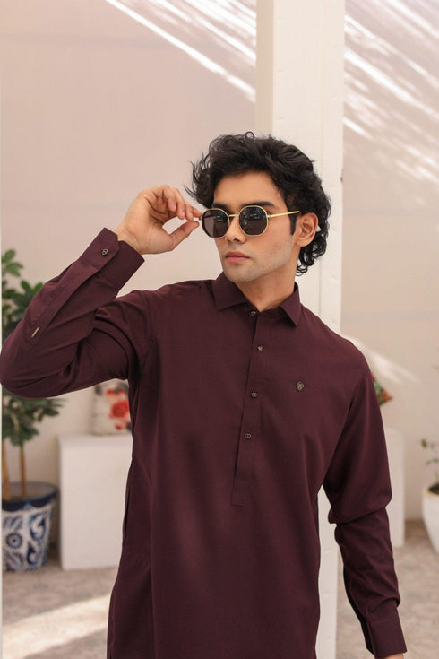 Dark Maroon Wash & Wear Shalwar Kameez