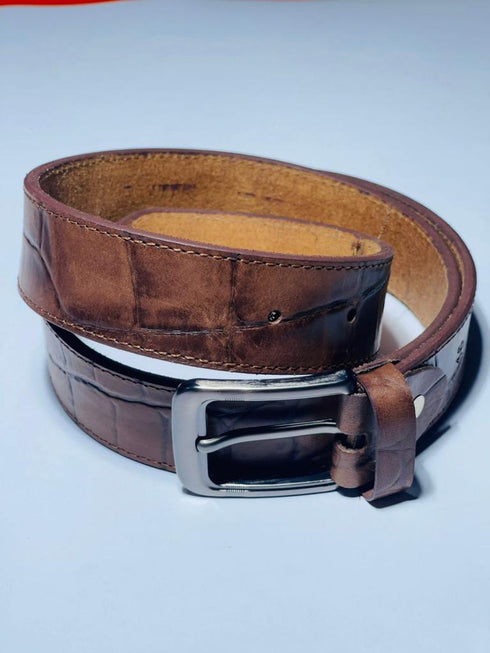 Men Brown Leather Dress Belt