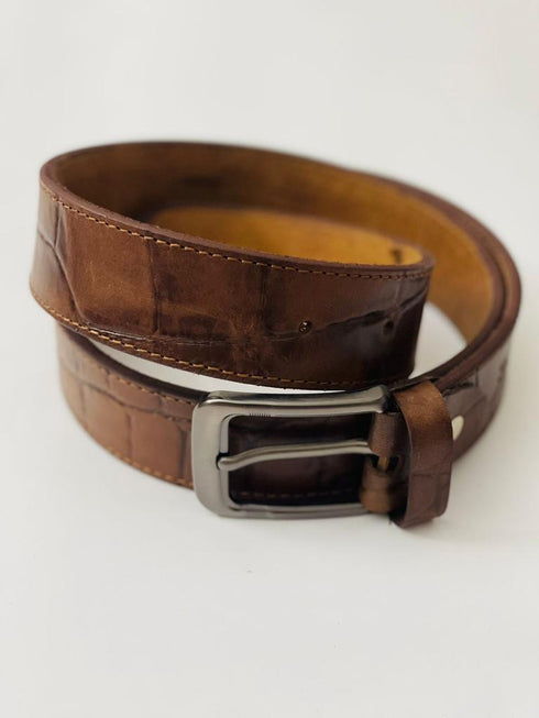 Men Brown Leather Dress Belt