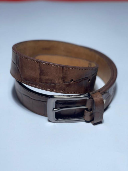 Men Brown Leather Dress Belt