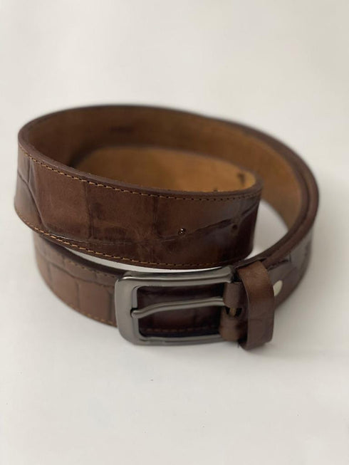 Men Brown Leather Dress Belt
