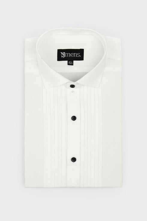 White Pintex Design Tuxedo Shirt
