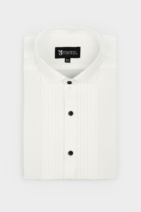 White Pintex Design Tuxedo Shirt