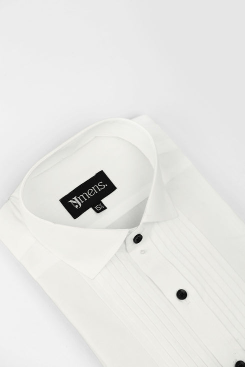 White Pintex Design Tuxedo Shirt