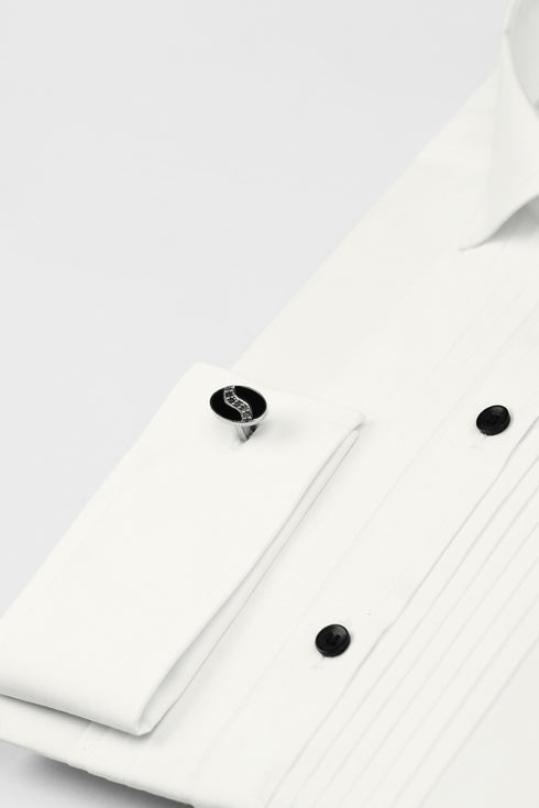 White Pintex Design Tuxedo Shirt
