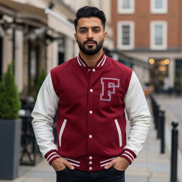 Baseball Jacket Maroon and White Printed