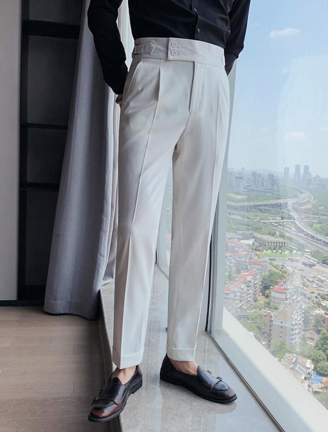 Luxury High-Waist Gurkha Pants in Purple – Pleated Mens Trousers main image 0