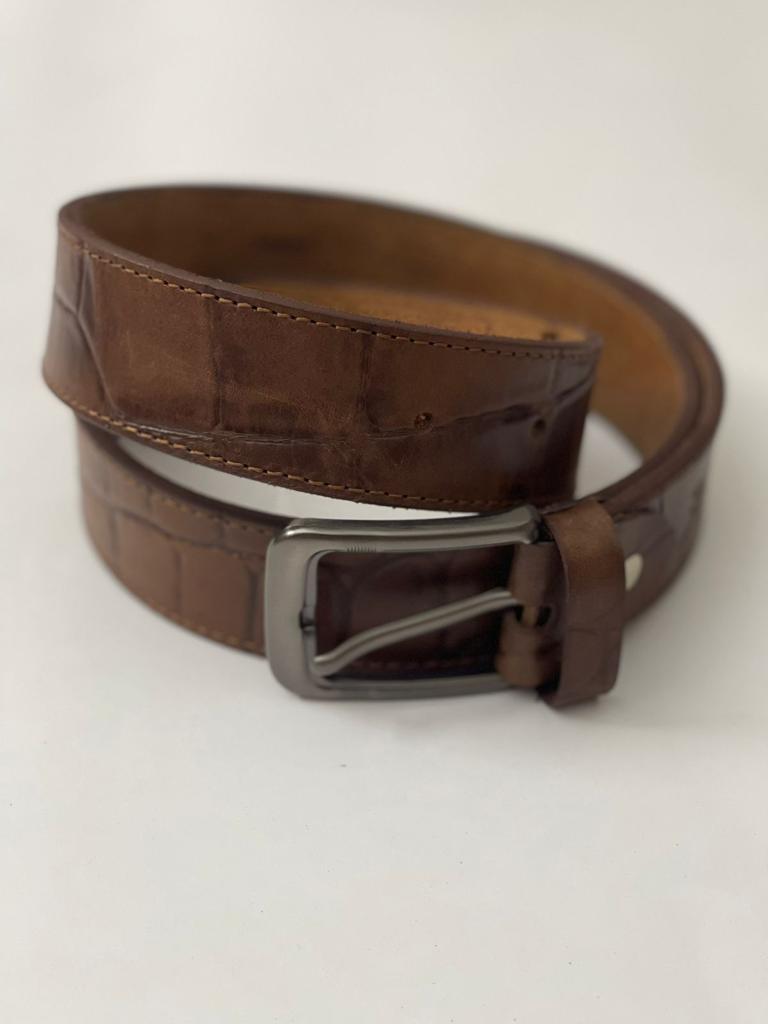 Men Brown Leather Dress Belt