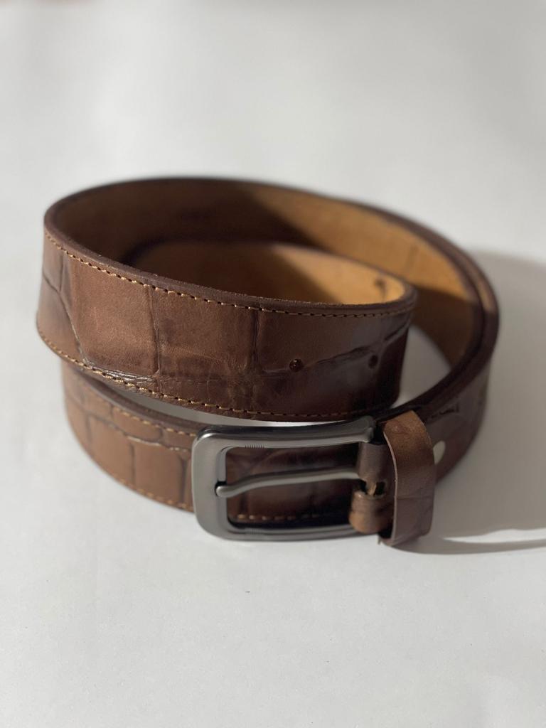 Men Brown Leather Dress Belt